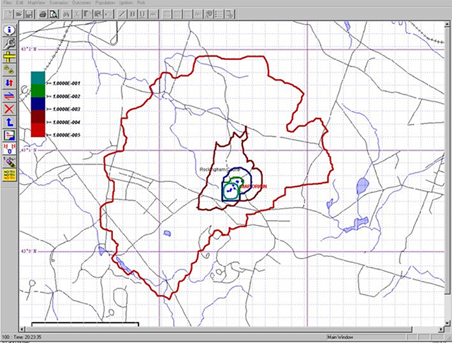 Thermal Radiation Risk Contours example from Process Safety Office® SuperChems™